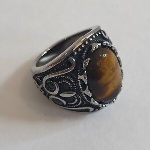 424- Tiger Eye Natural Gemstone Handmade Men's Ring Size 10 NWT